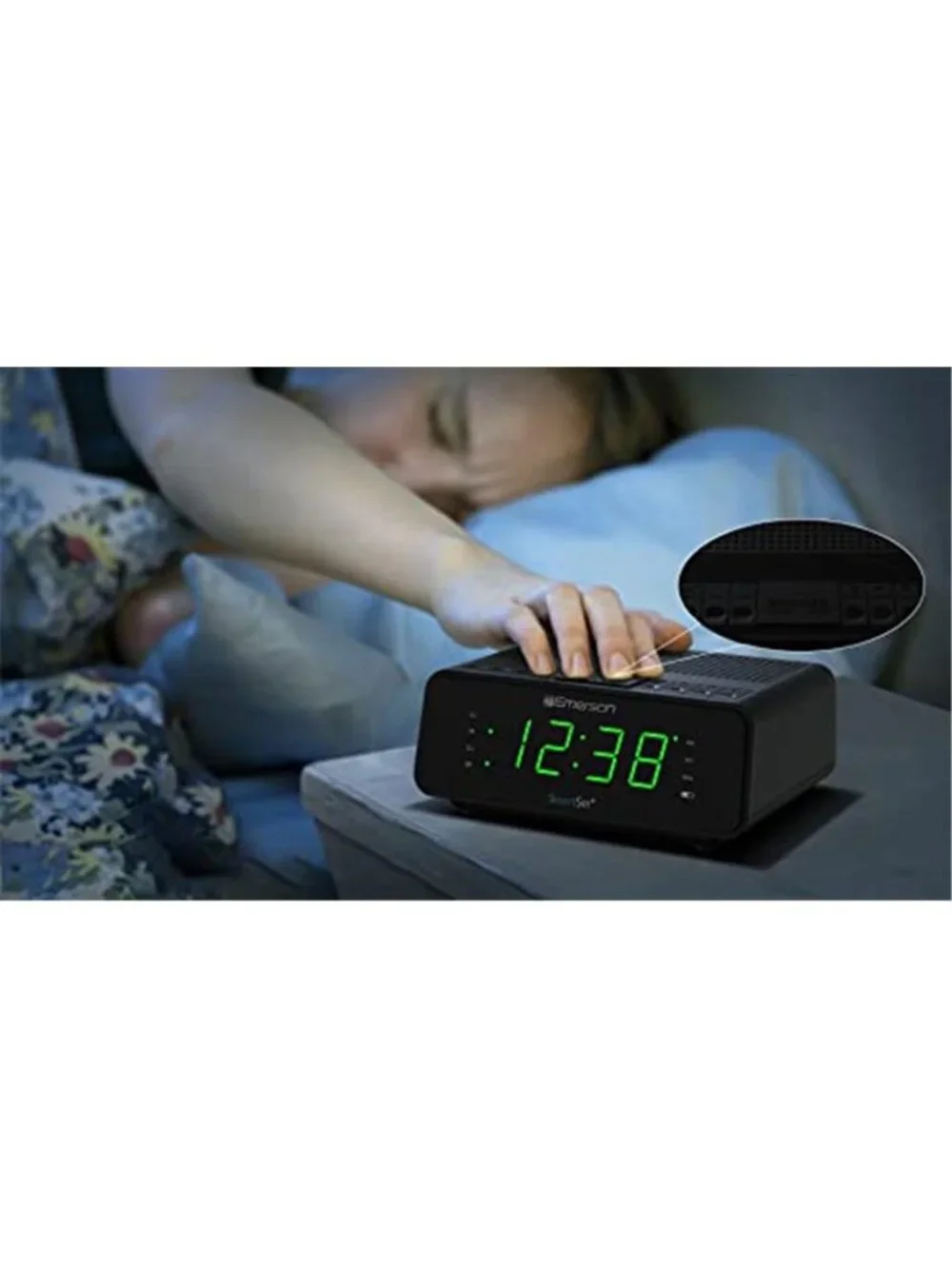Digital Alarm Clock Radio LED Display Snooze Dimmer Auto Time Bedroom Black